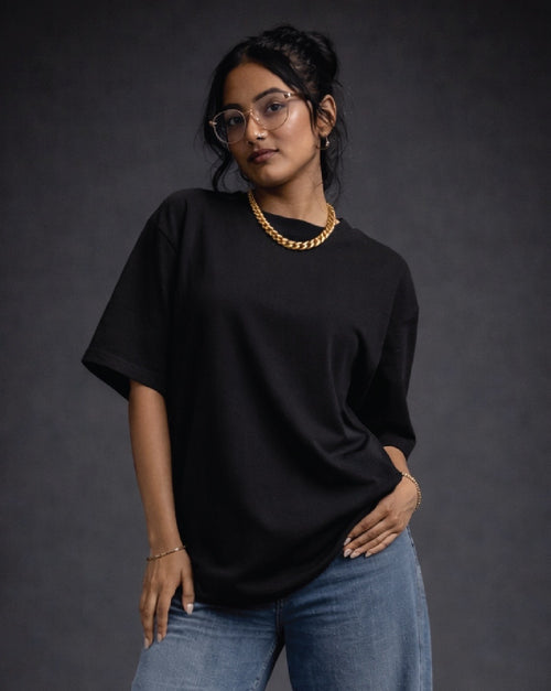 1-Pure Black Solid Oversized