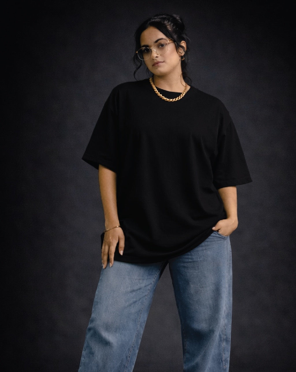 1-Pure Black Solid Oversized