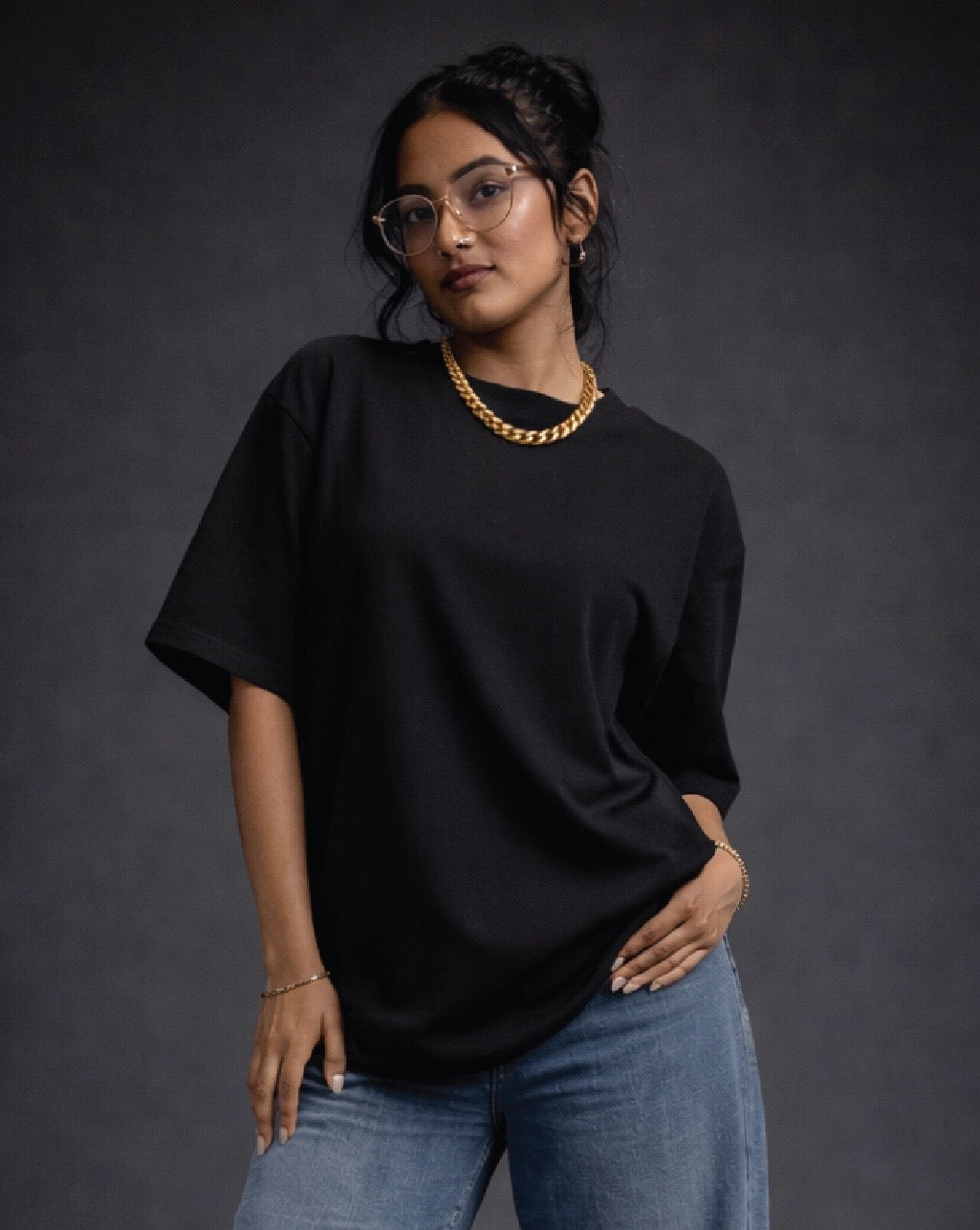 1-Pure Black Solid Oversized