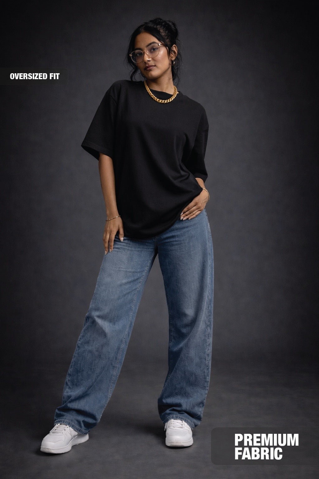 1-Pure Black Solid Oversized