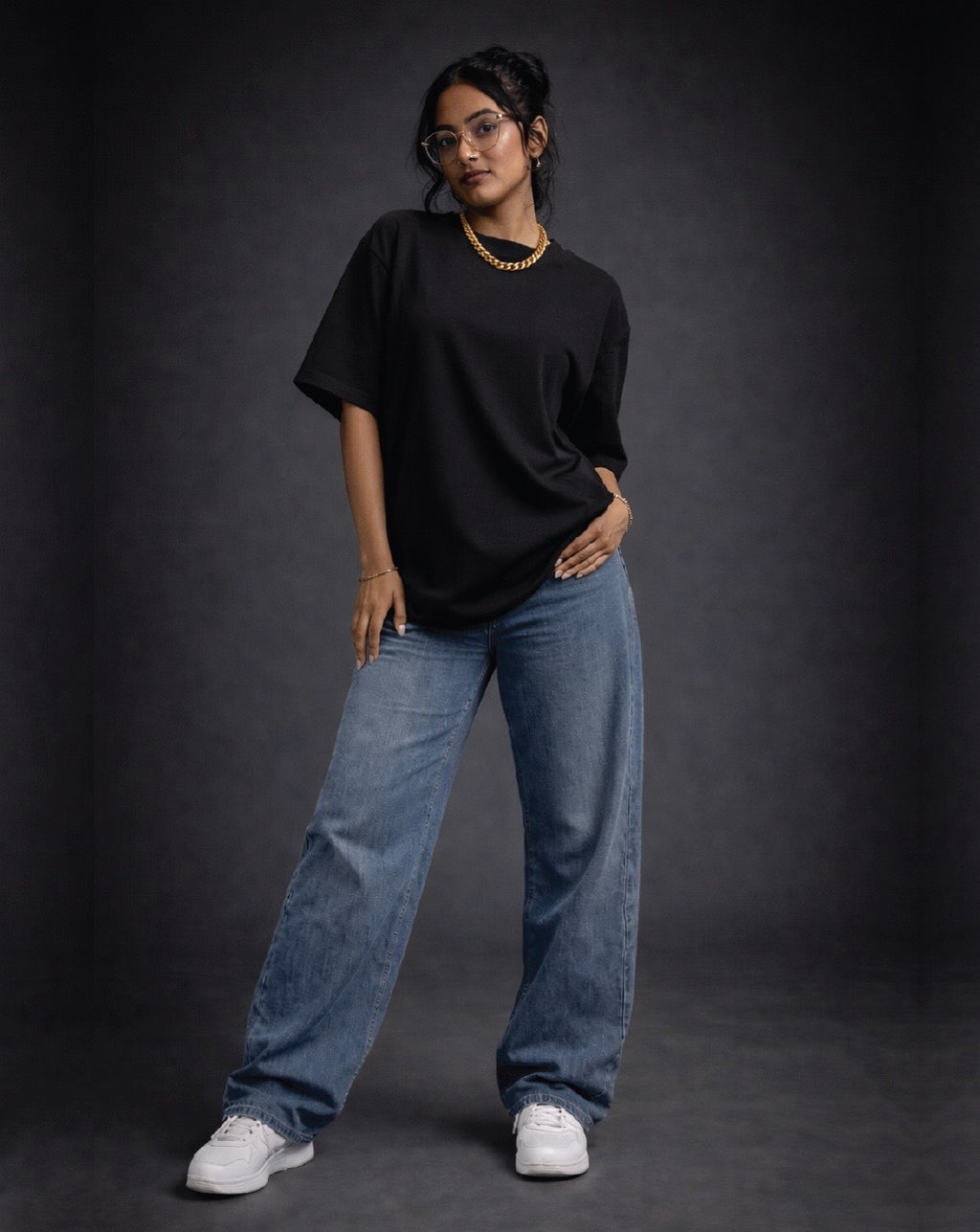 1-Pure Black Solid Oversized