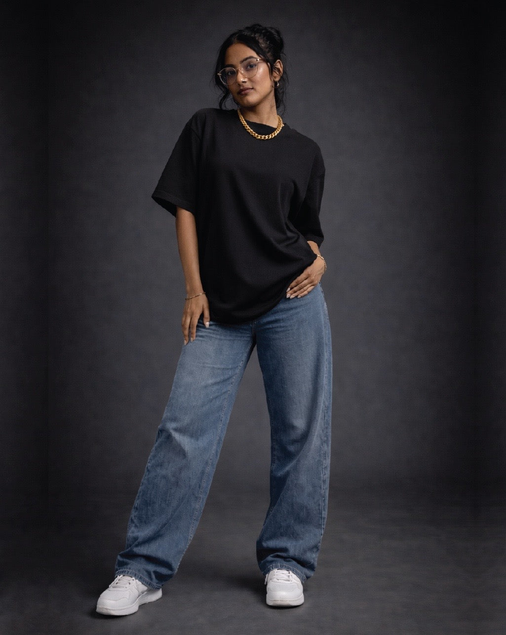 1-Pure Black Solid Oversized